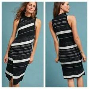 Moth Anthropologie Velda Asymmetric Knit Dress In Black White Size Large Sweater